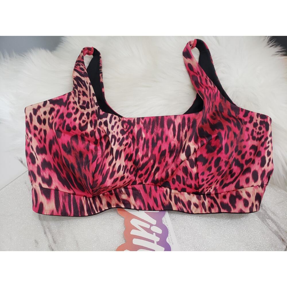 YITTY KITTY Pink & Black Leapord Headliner Shaping Midi Bralette Large Gym Yoga